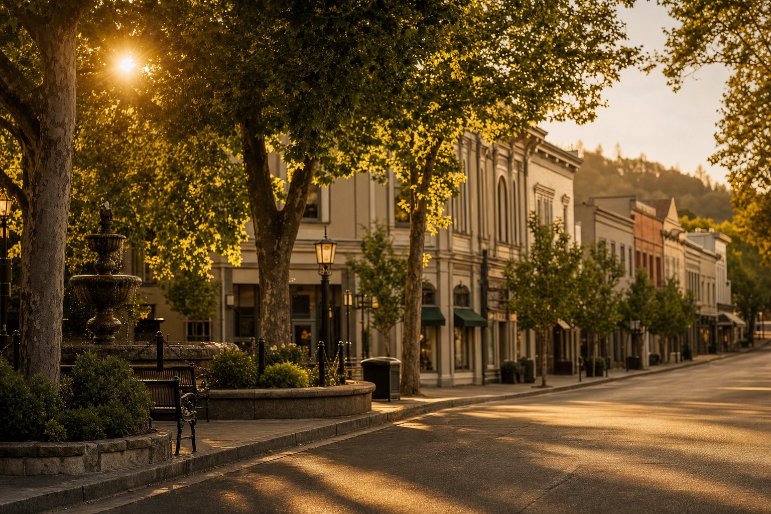The historic main street and plaza in downtown Healdsburg